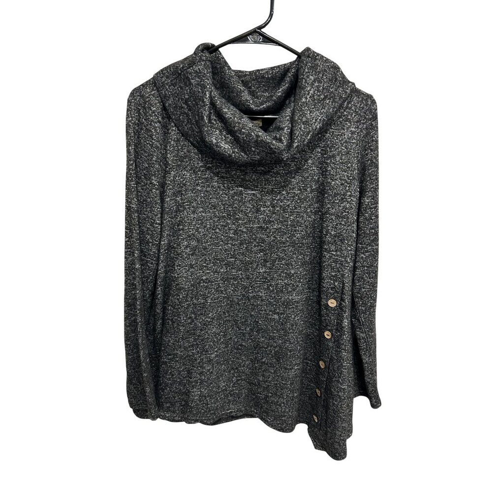 All In Love Charcoal Gray Soft Knit Top Cowl Neck Sweater Medium Cozy Minimalist